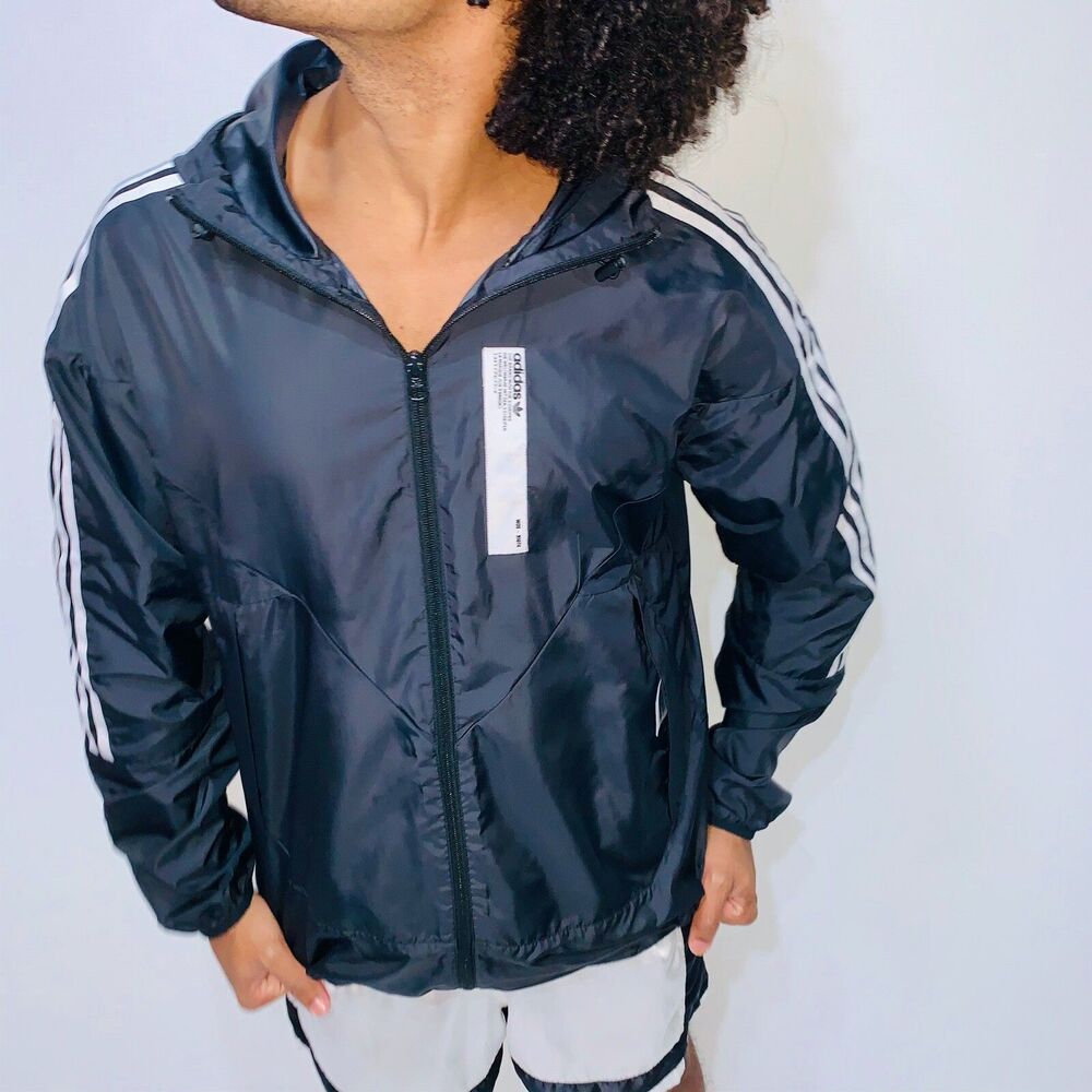 Adidas Originals Vintage Rare Jacket Windbreaker Logo Black Nylon Medium